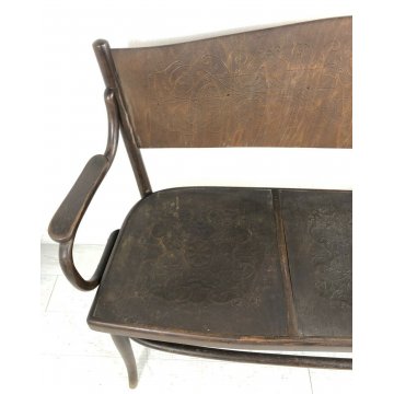 PANCA PANCHINA SEDIA LEGNO CURVO DIVANETTO THONET 3 POSTI DECORAZIONI EPOCA 1900