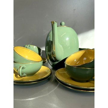 SERVIZIO CAFFE VINTAGE 6 Tazzine CERAMICA RICHARD GINORI VERDE GIALLO ORO '50