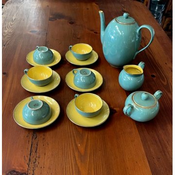 SERVIZIO CAFFE VINTAGE 6 Tazzine CERAMICA RICHARD GINORI VERDE GIALLO ORO '50