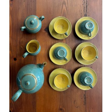 SERVIZIO CAFFE VINTAGE 6 Tazzine CERAMICA RICHARD GINORI VERDE GIALLO ORO '50