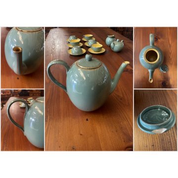 SERVIZIO CAFFE VINTAGE 6 Tazzine CERAMICA RICHARD GINORI VERDE GIALLO ORO '50