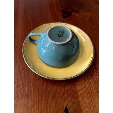 SERVIZIO CAFFE VINTAGE 6 Tazzine CERAMICA RICHARD GINORI VERDE GIALLO ORO '50