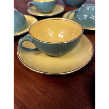 SERVIZIO CAFFE VINTAGE 6 Tazzine CERAMICA RICHARD GINORI VERDE GIALLO ORO '50