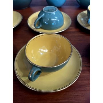 SERVIZIO CAFFE VINTAGE 6 Tazzine CERAMICA RICHARD GINORI VERDE GIALLO ORO '50