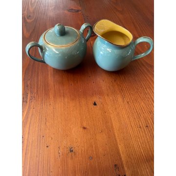 SERVIZIO CAFFE VINTAGE 6 Tazzine CERAMICA RICHARD GINORI VERDE GIALLO ORO '50