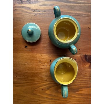 SERVIZIO CAFFE VINTAGE 6 Tazzine CERAMICA RICHARD GINORI VERDE GIALLO ORO '50