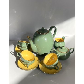 SERVIZIO CAFFE VINTAGE 6 Tazzine CERAMICA RICHARD GINORI VERDE GIALLO ORO '50