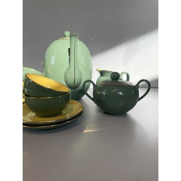 SERVIZIO CAFFE VINTAGE 6 Tazzine CERAMICA RICHARD GINORI VERDE GIALLO ORO '50