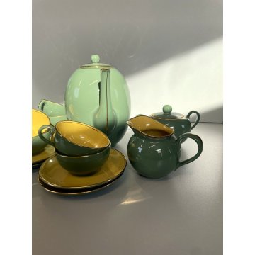 SERVIZIO CAFFE VINTAGE 6 Tazzine CERAMICA RICHARD GINORI VERDE GIALLO ORO '50