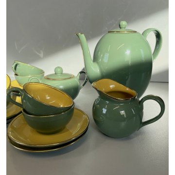 SERVIZIO CAFFE VINTAGE 6 Tazzine CERAMICA RICHARD GINORI VERDE GIALLO ORO '50