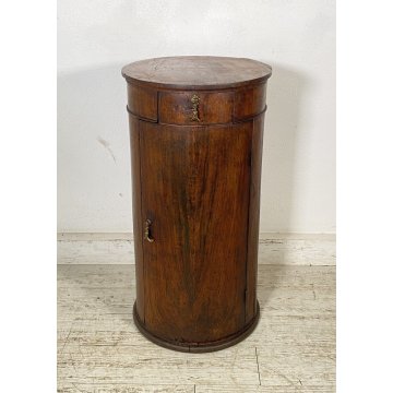 ANTICO COMODINO A COLONNA LEGNO DI NOCE CILINDRO CAMERA LETTO CREDENZA 1800 OLD