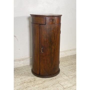 ANTICO COMODINO A COLONNA LEGNO DI NOCE CILINDRO CAMERA LETTO CREDENZA 1800 OLD