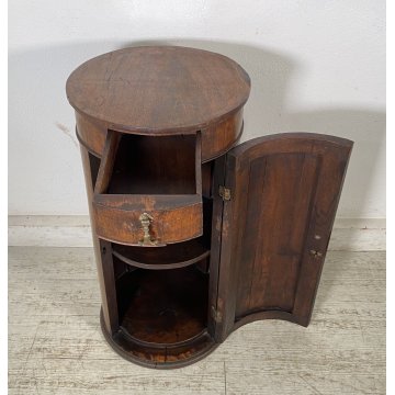 ANTICO COMODINO A COLONNA LEGNO DI NOCE CILINDRO CAMERA LETTO CREDENZA 1800 OLD