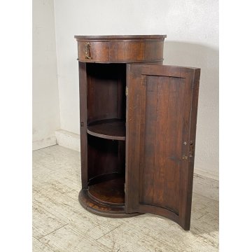 ANTICO COMODINO A COLONNA LEGNO DI NOCE CILINDRO CAMERA LETTO CREDENZA 1800 OLD