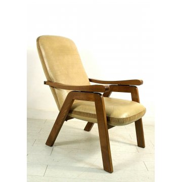 ANTICA POLTRONA RECLINABILE ARMCHAIR FAUTEUIL LEGNO ECOPELLE 1960/70 OLD 