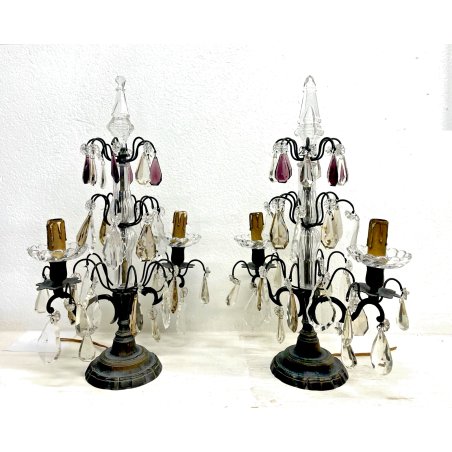 COPPIA ANTICHE GIRANDOLE LAMPADA TAVOLO VETRO DI Murano 2 BRACCI ABATJOUR '20