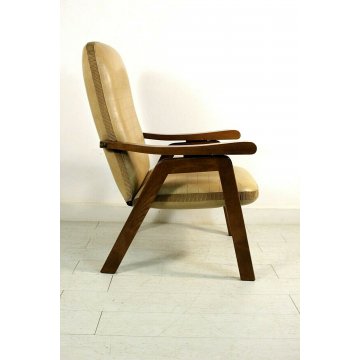 ANTICA POLTRONA RECLINABILE ARMCHAIR FAUTEUIL LEGNO ECOPELLE 1960/70 OLD 