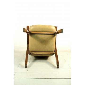 ANTICA POLTRONA RECLINABILE ARMCHAIR FAUTEUIL LEGNO ECOPELLE 1960/70 OLD 