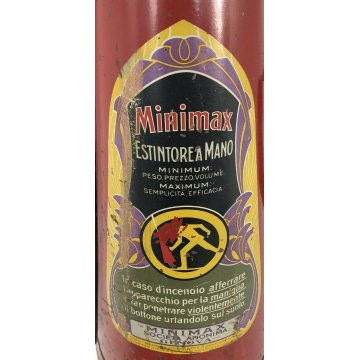 ANTICO ESTINTORE A MANO MINIMAX DIPINTO SMALTATO VINTAGE MURO FERRO EPOCA OLD 