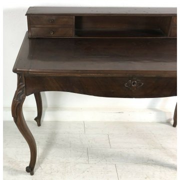 ANTICA CONSOLE SCRIVANIA SCRITTOIO NOCE MASSELLO 5 CASSETTI EPOCA 800 OLD 