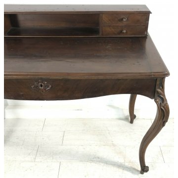 ANTICA CONSOLE SCRIVANIA SCRITTOIO NOCE MASSELLO 5 CASSETTI EPOCA 800 OLD 