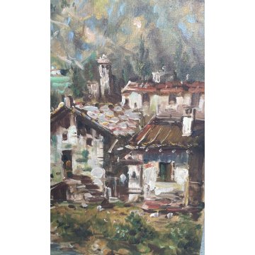 QUADRO DIPINTO OLIO TELA Goffredo Guidi paesaggio MONTANO LAVANDAIA BAITA Ossola