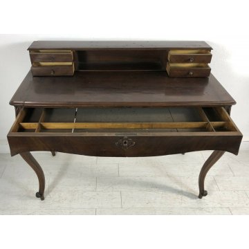 ANTICA CONSOLE SCRIVANIA SCRITTOIO NOCE MASSELLO 5 CASSETTI EPOCA 800 OLD 