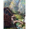 QUADRO DIPINTO OLIO TELA Goffredo Guidi paesaggio MONTANO LAVANDAIA BAITA Ossola