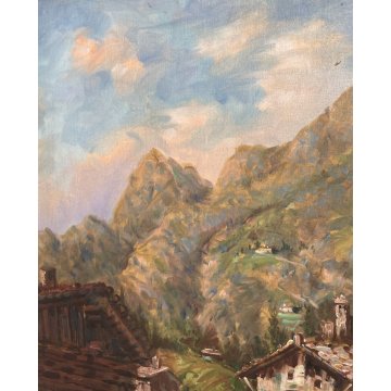 QUADRO DIPINTO OLIO TELA Goffredo Guidi paesaggio MONTANO LAVANDAIA BAITA Ossola