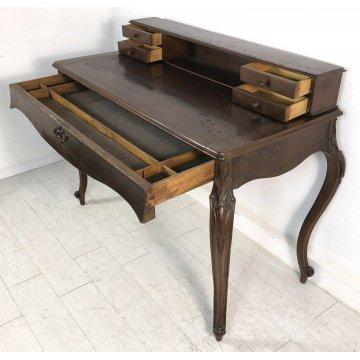 ANTICA CONSOLE SCRIVANIA SCRITTOIO NOCE MASSELLO 5 CASSETTI EPOCA 800 OLD 