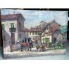 QUADRO DIPINTO OLIO TELA Goffredo Guidi paesaggio Arona Borgo lago Maggiore case