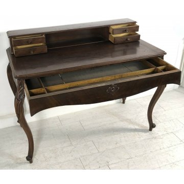 ANTICA CONSOLE SCRIVANIA SCRITTOIO NOCE MASSELLO 5 CASSETTI EPOCA 800 OLD 