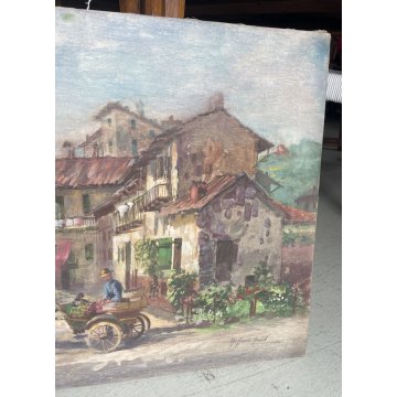 QUADRO DIPINTO OLIO TELA Goffredo Guidi paesaggio Arona Borgo lago Maggiore case