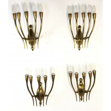 APPLIQUE OTTONE DORATO GIO PONTI DESIGN ANNI 50 LAMPADE PARETE MADE IN ITALY OLD