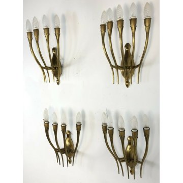 APPLIQUE OTTONE DORATO GIO PONTI DESIGN ANNI 50 LAMPADE PARETE MADE IN ITALY OLD