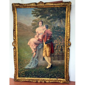 ANTICO GRANDE QUADRO DIPINTO OLIO TELA Elena Gerlach ROMANTICA ARCHITETTURA 800