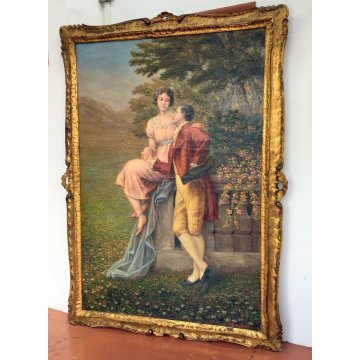 ANTICO GRANDE QUADRO DIPINTO OLIO TELA Elena Gerlach ROMANTICA ARCHITETTURA 800