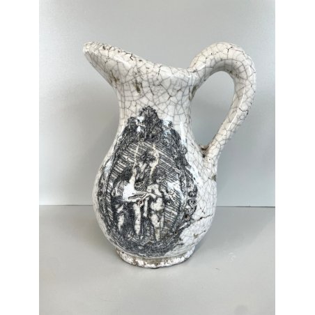 GRANDE VASO BROCCA VERSATOIO BRUTALISTA CERAMICA LAVICA BIANCO DECORO NERO '60