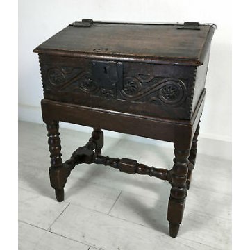 ANTICO STIPO BAULE BAULETTO PICCOLA MADIA LEGNO ROVERE EPOCA 1800 VALLIGIANO
