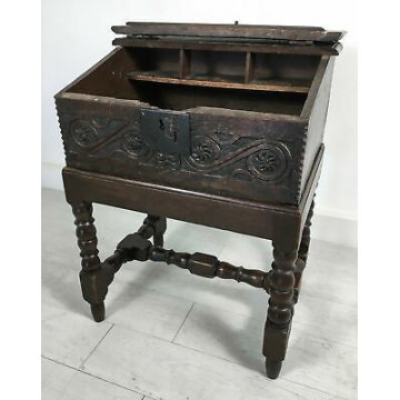 ANTICO STIPO BAULE BAULETTO PICCOLA MADIA LEGNO ROVERE EPOCA 1800 VALLIGIANO