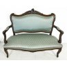 ANTICO DIVANO DIVANETTO STILE LUIGI FILIPPO LEGNO NOCE EPOCA 1900 AZZURRO SOFA'