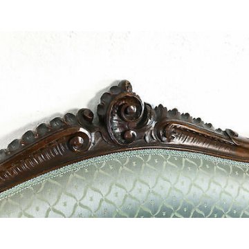 ANTICO DIVANO DIVANETTO STILE LUIGI FILIPPO LEGNO NOCE EPOCA 1900 AZZURRO SOFA'