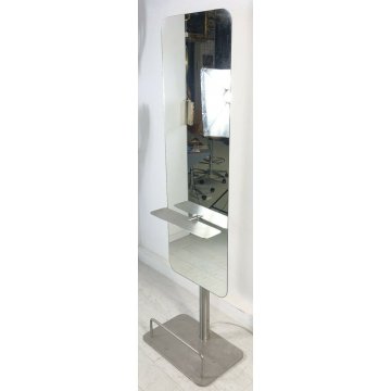 SPECCHIO BARBIERE PARRUCCHIERE DESING VINTAGE LAMPADA DA TERRA CONSOLE ACCIAIO 