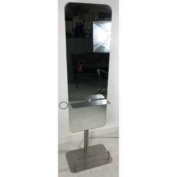 SPECCHIO BARBIERE PARRUCCHIERE DESING VINTAGE LAMPADA DA TERRA CONSOLE ACCIAIO 