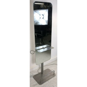 SPECCHIO BARBIERE PARRUCCHIERE DESING VINTAGE LAMPADA DA TERRA CONSOLE ACCIAIO 