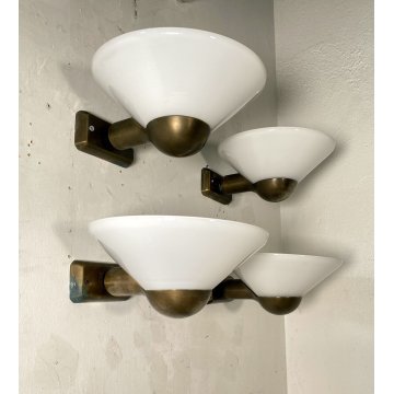 SET QUATTRO APPLIQUE VETRO Murano OTTONE DESIGN VINTAGE WALL LAMP '80 LAMPADE