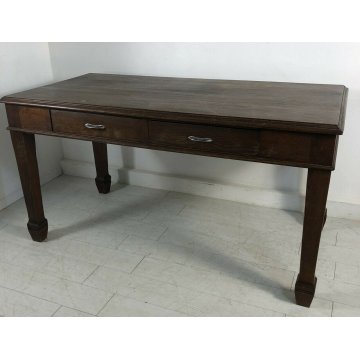 ANTICO TAVOLO 2 CASSETTI 900 ABETE MASSELLO GAMBA QUADRATA PRANZO RIUNIONI OLD