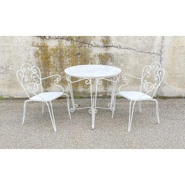 SET SEDIA DA ESTERNO GIARDINO FERRO BIANCO DESIGN ANNI 70 VINTAGE FIORE CHAIR