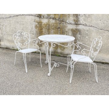 SET SEDIA DA ESTERNO GIARDINO FERRO BIANCO DESIGN ANNI 70 VINTAGE FIORE CHAIR