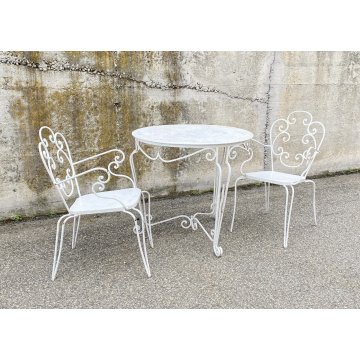 SET SEDIA DA ESTERNO GIARDINO FERRO BIANCO DESIGN ANNI 70 VINTAGE FIORE CHAIR